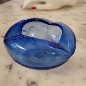 Vintage | Hand Blown Cobalt "Akra" Blue Glass Ashtray